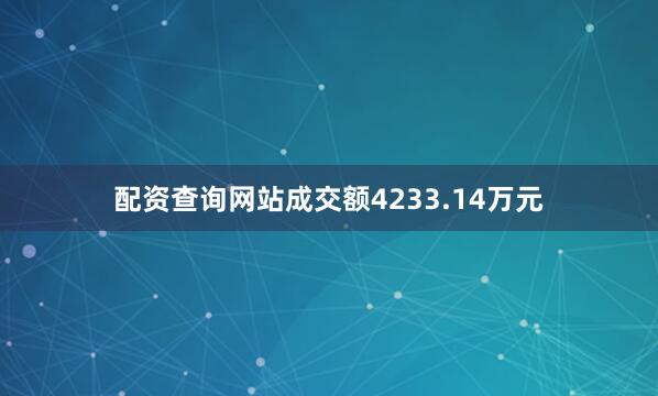 配资查询网站成交额4233.14万元